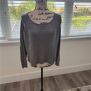 Gray Crop 3/4 Sleeve Relaxed Hoodie